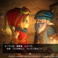 Dragon Quest Builders l'héroïne discute avec un vieux sage
