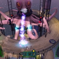 The Deadly Tower of Monsters Boss poule géant attaque le héros avec ses fluides corporels