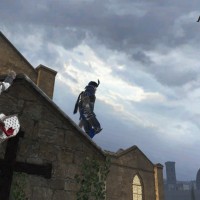 Assassin's Creed Identity héros grimpe sur un toit derrière un garde