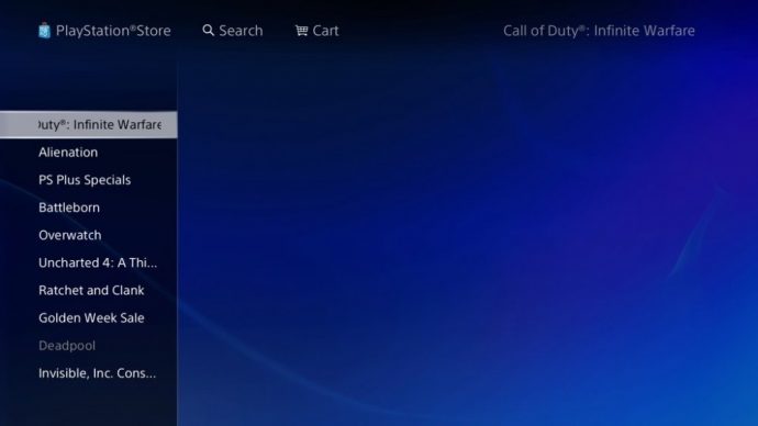 Capture d'écran du PlayStation Store US, où l'on peut apercevoir le jeu Call of Duty : Infinite Warfare
