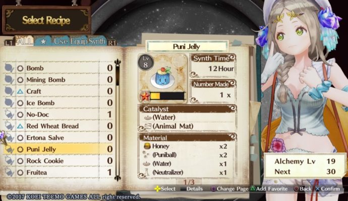 Atelier Firis: The Alchemist and the Mysterious Journey recette