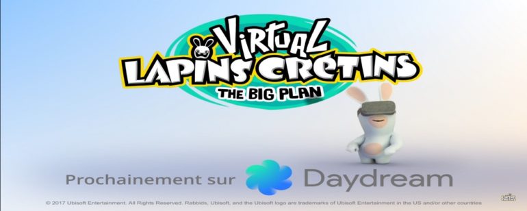 Virtual Lapins Crétins: The Big Plan une image du trailer, montrant un Lapin crétin avec le casque de réalité virtuelle Daydream