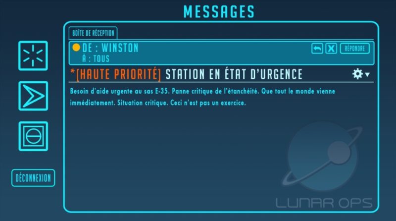 E-mail annonçant l'état d'urgence dans la base coloniale lunaire Horizon dans Overwatch
