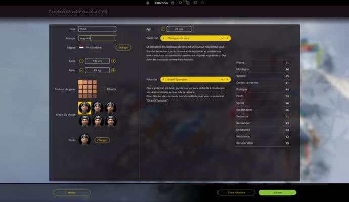Pro Cycling Manager 2017 création d'un coureur