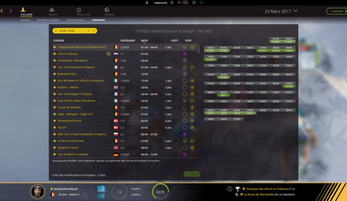 Pro Cycling Manager 2017 calendrier