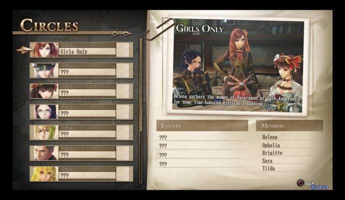 Valkyria Revolution les cercles d'amis