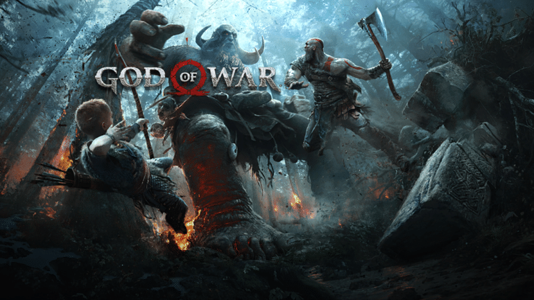 God of War Kratos et Atreus combat artwork