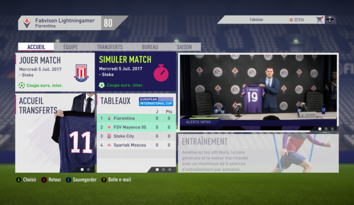 FIFA 18 - carrière accueil