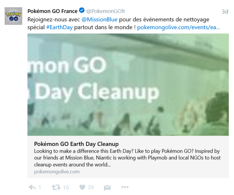Pokémon GO - Earth Day Tweet
