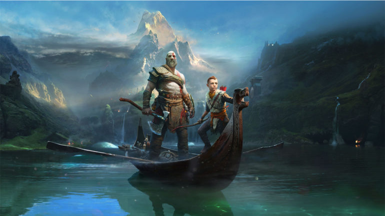 God of War Kratos et Atreus sont sur une bateau