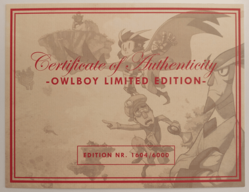 Owlboy Limited Edition - certificat authenticité