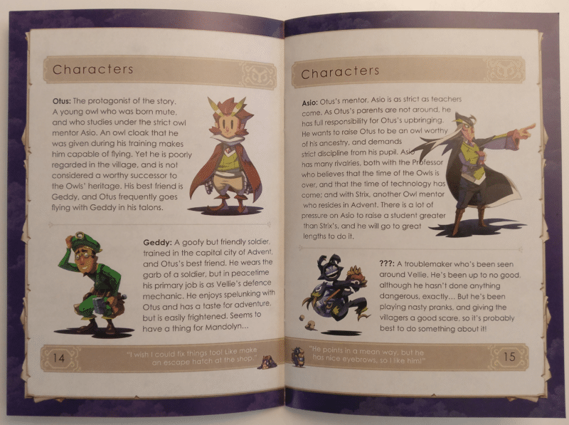 Owlboy Limited Edition - manuel détails personnages