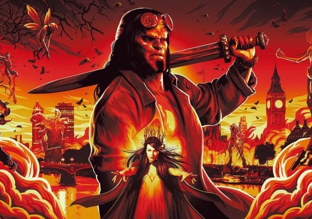 Hellboy affiche du film avec des monstres et la Reine de Sang