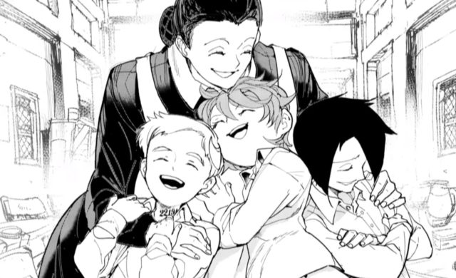 The Promised Neverland - Maman avec Norman, Ray et Emma