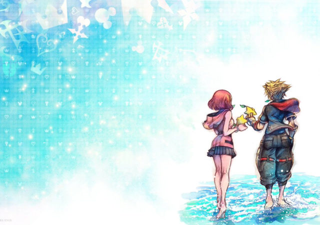 Kingdom Hearts : Melody of Memory - kairi et Sora sur l'écran de lancement du jeu