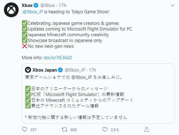 Xbox Tweet exclu TGS