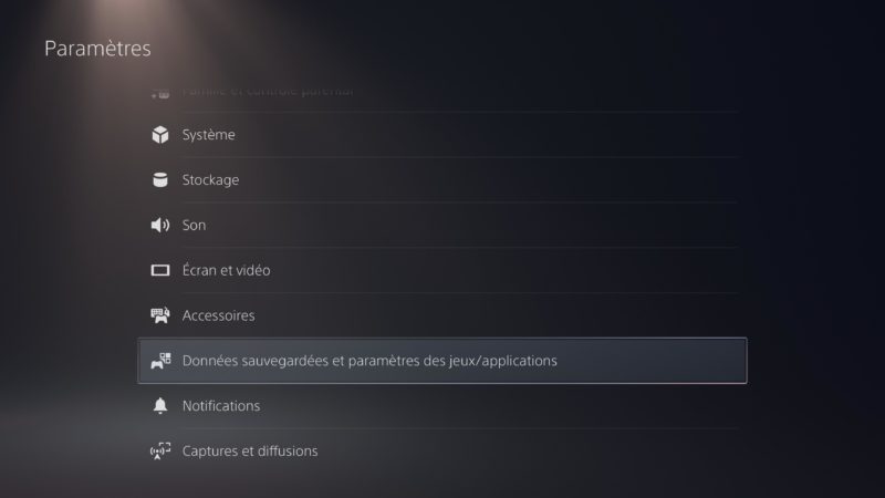 PS5 - menu paramètres