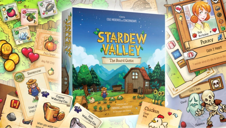 Stardew Valley joue cartes sur table avec son jeu de plateau