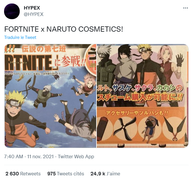 Publicité Fortnite Naruto Tweet