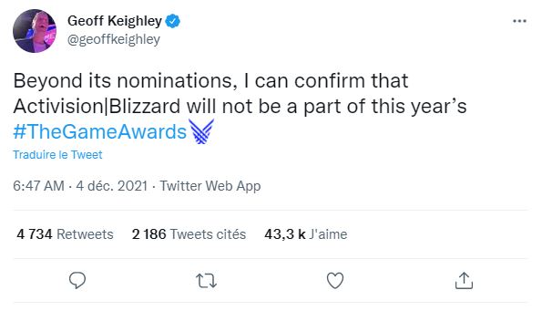 Tweet Keighley Games Awards Activision