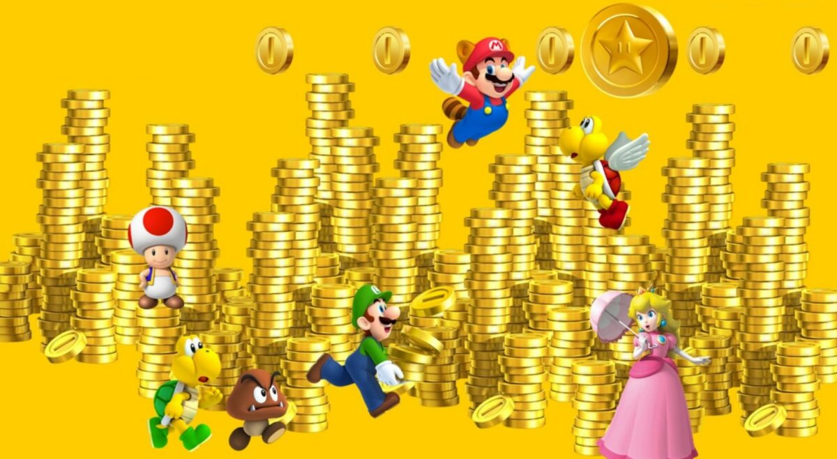 le prix des jeux vidéo est-il trop élevé ? Les personnages de Super Mario parmi des montagnes de pièces d'or