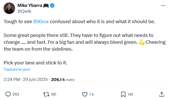Ybarra tweet sur Xbox