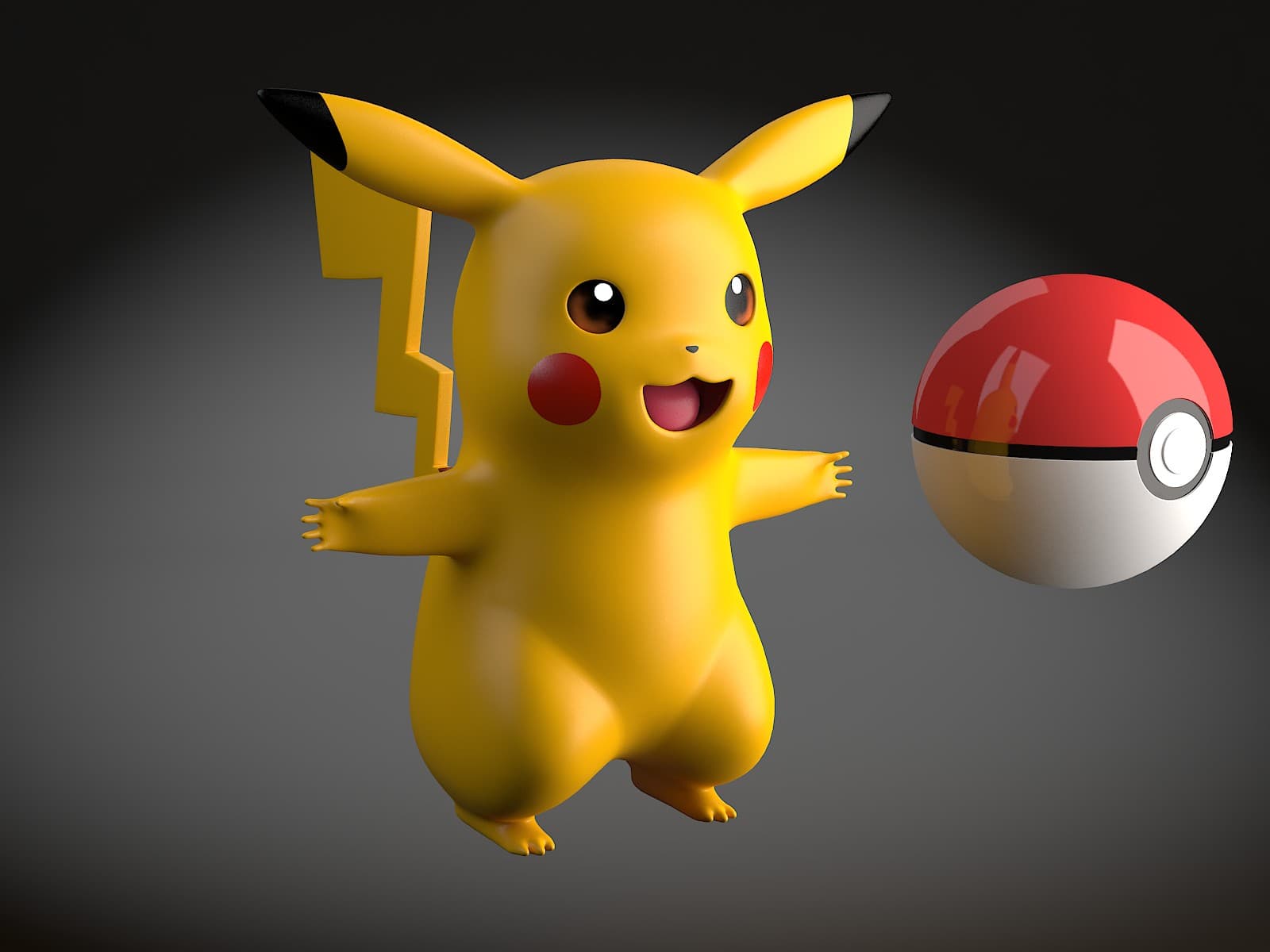 Pokémon Pikachu en 3D avec une Pokéball