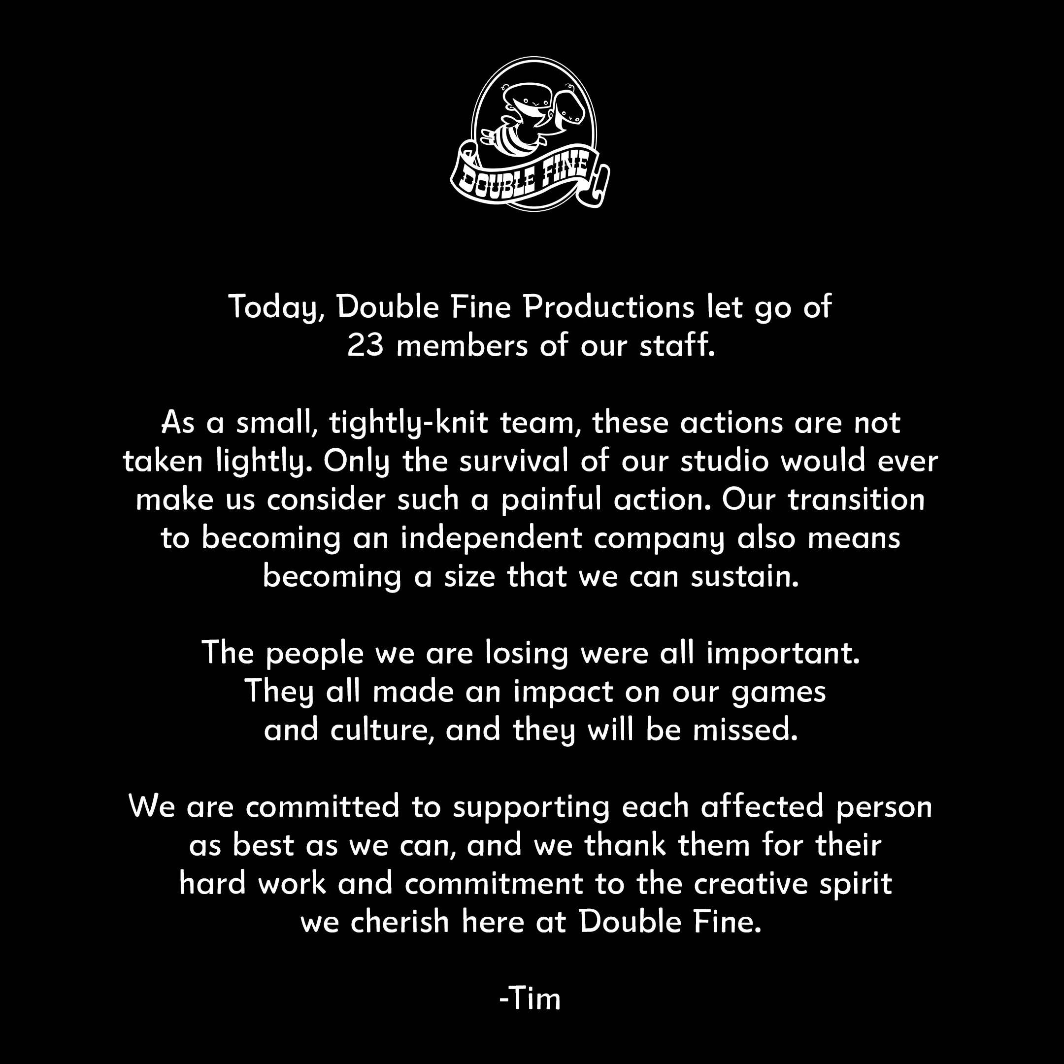 communiqué Tim Schafer