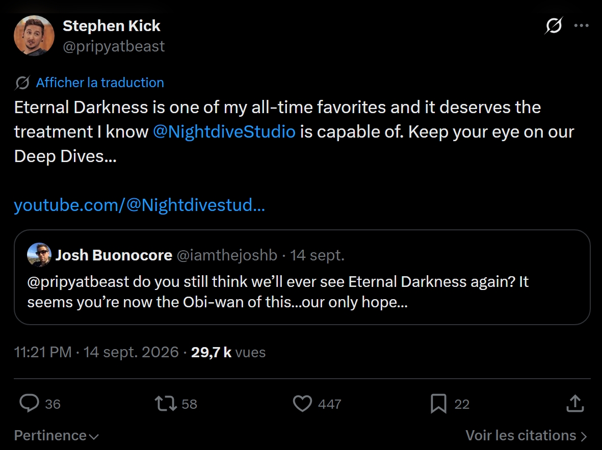 Tweet Eternal Darkness Nightdiva Studio