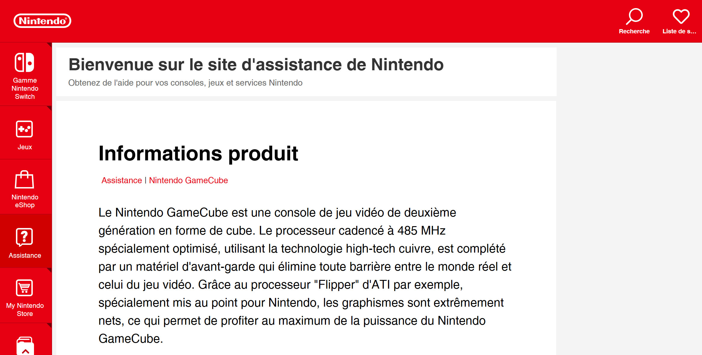 Description du GameCube sur le site Nintendo.fr